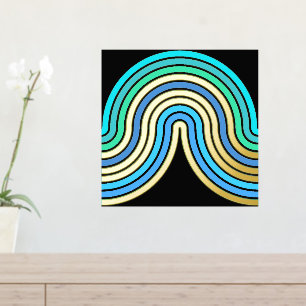 Azure Blue Abstract Wave Lines Art Pattern Gold Folie Afdrukken