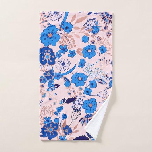  Azure Blue Blush Pink Floral Illustration Handdoek (Handdoek)