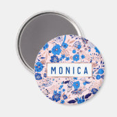  Azure Blue Blush Pink Floral Illustration M Magneet (Voorkant / Achterkant)