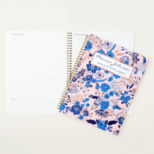  Azure Blue Blush Pink Floral Illustration Planner (Display)