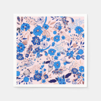  Azure Blue Blush Pink Floral Illustration Servet