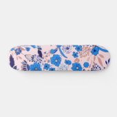 Azure Blue Blush Pink Floral Illustration Skateboard (Horizontaal)