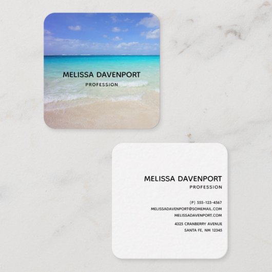 Azure Blue Caribbean Tropical Beach Vierkante Visitekaartje (Voorkant / Achterkant)