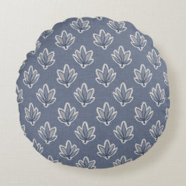 Azure Blue Leaf Linen Look Rond Kussen