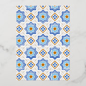 Azure Blue Persian Mozaïek Moslim Bruiloft Goud Folie Uitnodiging (Achterkant)