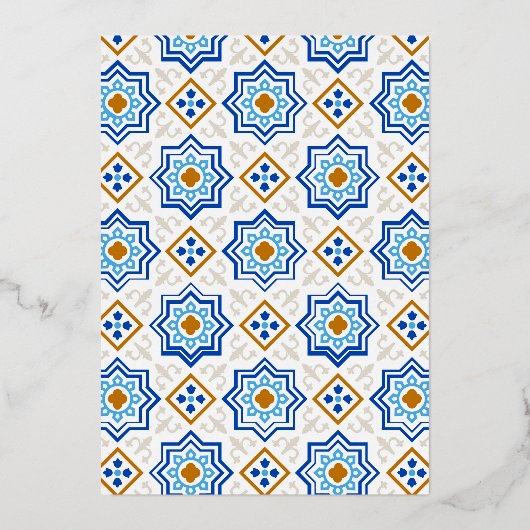 Azure Blue Persian Mozaïek Moslim Bruiloft Goud Folie Uitnodiging (Achterkant)