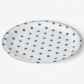 Azure Blue Polka Dots Zilver Wit Papieren Bordje (Gekanteld)