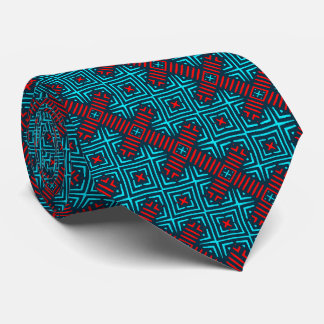 Azure Blue Red Retro Pattern Necktie Stropdas