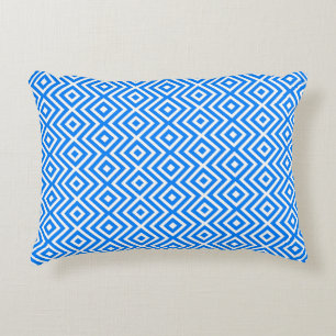 Azure Blue Retro Geo Diamonds Accent Kussen