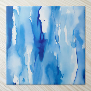 Azure Blue Waterverf Abstracte golven Tegeltje