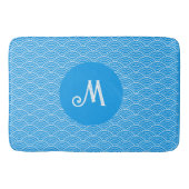Azure Blue Wave Pattern Monogrammed Badmat (Voorkant)