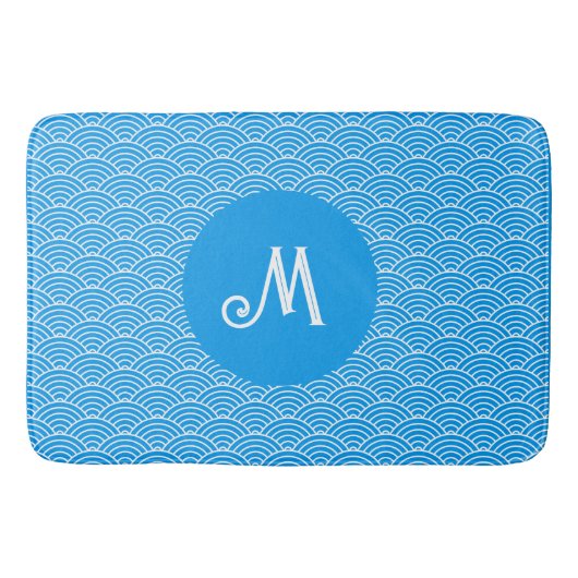 Azure Blue Wave Pattern Monogrammed Badmat (Voorkant)