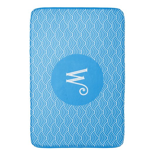 Azure Blue Wave Pattern Monogrammed Badmat (Voorkant Verticaal)