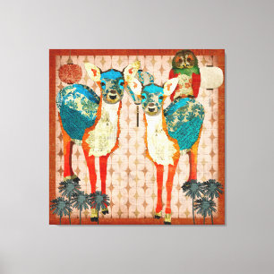Azure Deer & Roos Owl Fiesta Canvas Art Afdruk