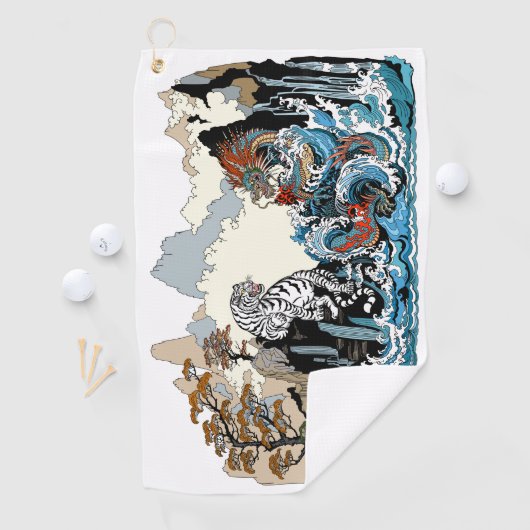 Azure Dragon en White Tiger. Illustratie Golfhanddoek (Insitu)