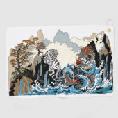 Azure Dragon en White Tiger. Illustratie Golfhanddoek (Horizontaal)