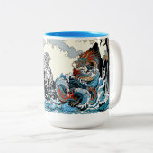 Azure Dragon en White Tiger. Illustratie Tweekleurige Koffiemok (Voorkant rechts)