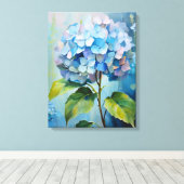 Azure Elegance: Hydrangea in bloei Canvas Afdruk (Insitu (Houten vloer))