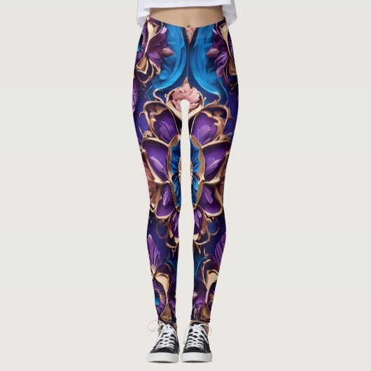 "Azure Elegance: luxe blauw bloemige Leggings" Leggings (Voorkant)