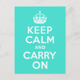 Azure en Turquoise Keep Calm en Carry On Briefkaart