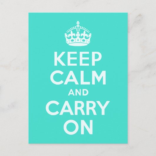 Azure en Turquoise Keep Calm en Carry On Briefkaart (Voorkant)