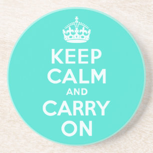 Azure en Turquoise Keep Calm en Carry On Zandsteen Onderzetter