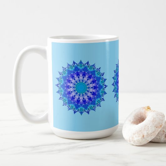 Azure Flower Mandala Mug (Avec donut)