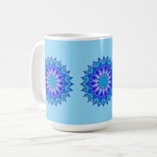 Azure Flower Mandala Mug Koffiemok (Voorkant links)