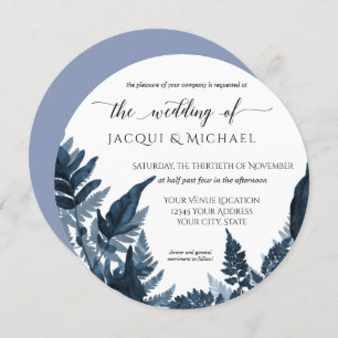 Azure Forest Fern Foliage Waterverf Wedding Round Kaart