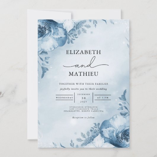 Azure Frost Bloom Wedding Kaart (Voorkant)