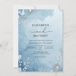 Azure Frost Botanical Wedding Kaart