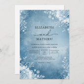 Azure Frost Flourish Wedding Kaart (Voorkant / Achterkant)
