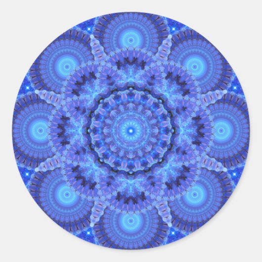 Azure Harmony Mandala Ronde Sticker (Voorkant)