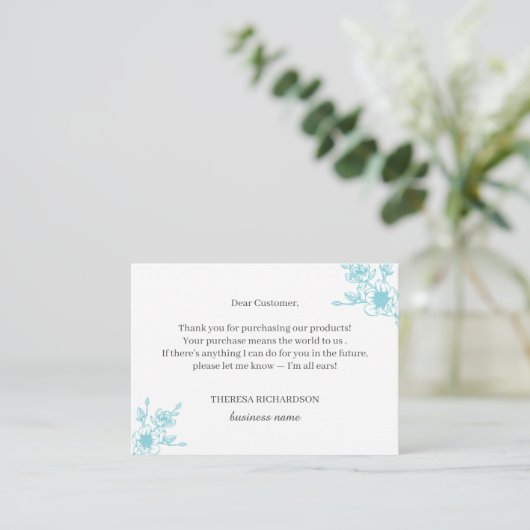 Azure Magnolia Wreath Bedankt voor uw aankoop Informatiekaartje (Staand voorkant)