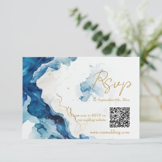 AZURE Marble Dreams Gala QR Code RSVP Card (Staand voorkant)