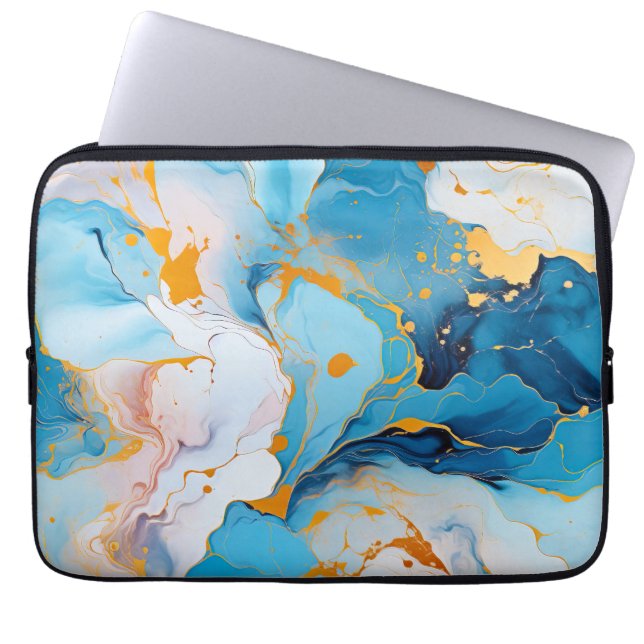 Azure Marble with Golden Splashes Laptop Sleeve (Voorkant)