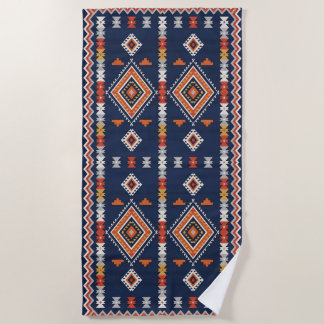 Azure Navy and Terracotta Geometric Tribal Strandlaken