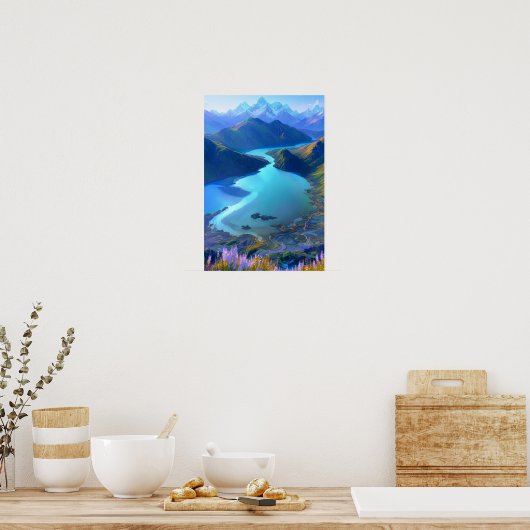 Azure Oasis: een Serene Mountain Lake Poster (Keuken)