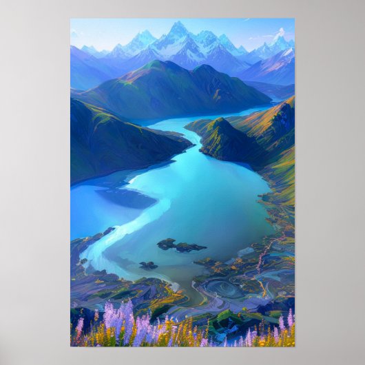 Azure Oasis: een Serene Mountain Lake Poster (Voorkant)