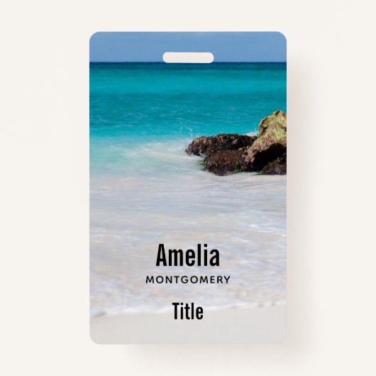 Azure Ocean Sandy Beach Foto Badge (Achterkant)
