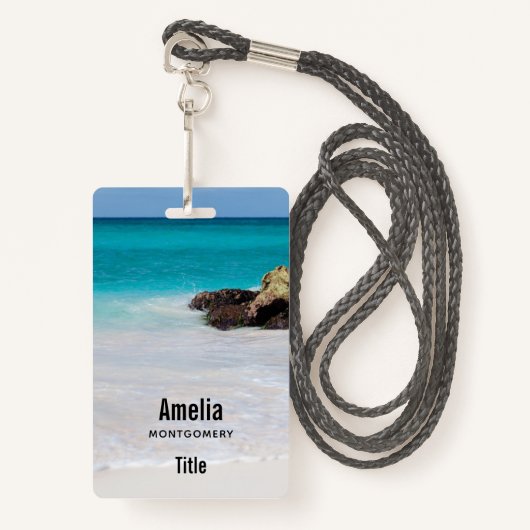 Azure Ocean Sandy Beach Foto Badge (Voorkant met draagriem)