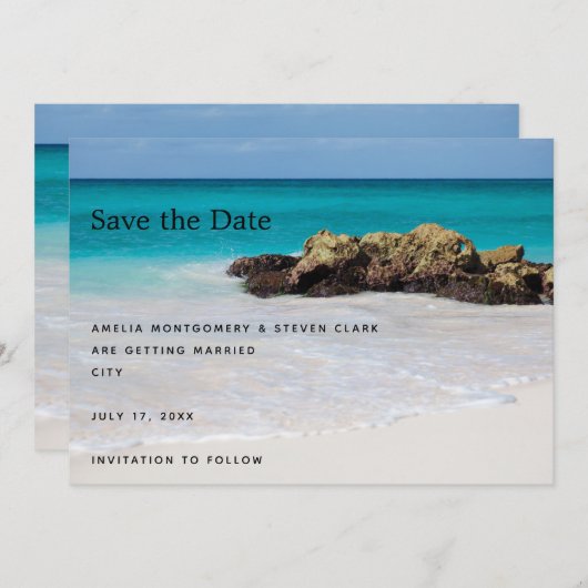 Azure Ocean Sandy Beach Fotobruiloft Save The Date (Voorkant / Achterkant)