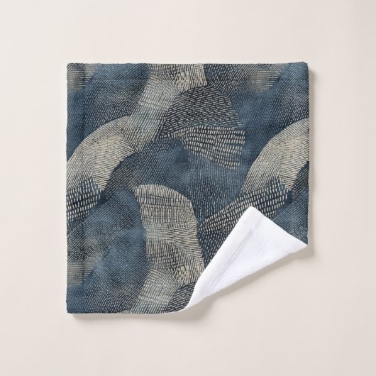 Azure Ripples of Tranquility Shibori Japans Bad Handdoek (Wasdoekje)