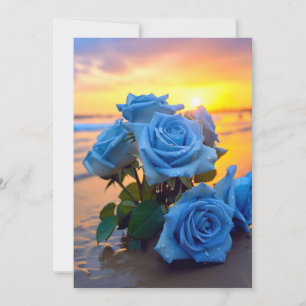 Azure Romance: Seaside Sunset Rozen Wedding Invita Kaart