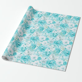 Azure Rose Bouquet: Waterverf bruiloft Cadeaupapier