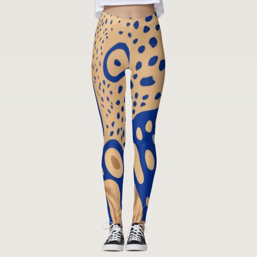 Azure Safari: Leggings met Blue en Sand Animal (Voorkant)