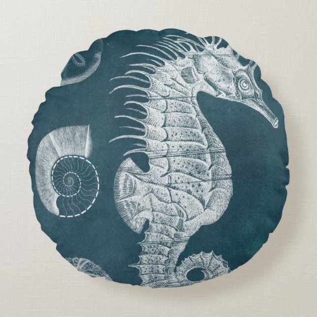 Azure Seahorse Study I Rond Kussen (Voorkant)