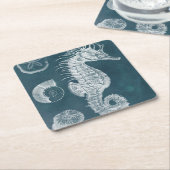 Azure Seahorse Study I Vierkante Kartonnen Onderzetter (Schuin)