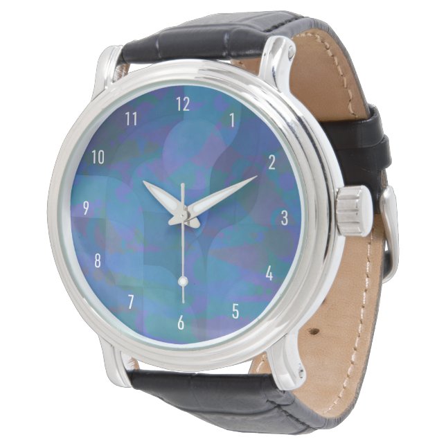 Azure Tides – Oceanic Abstracte Geometrie Horloge (Gekanteld)