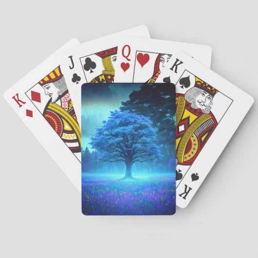 Azure Tree Bathed in Charming Moonlit Pokerkaarten (Achterkant)